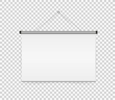 Beyaz arkaplanda projektör ekranı. Vektör illüstrasyon oluşturur. Vektör gösteri odası. Video konferansı illüstrasyonu.
