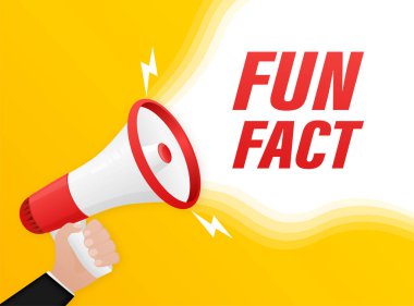 İlginç bir bilgi. Megafon ikonlu rozet. Beyaz arkaplanda düz vektör illüstrasyonu.