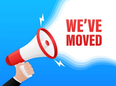 Broşür tasarımı için beyaz arka planda megafon taşıdık. Düz biçimli vektör illüstrasyonu.