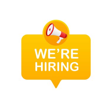 Eleman arıyoruz. Beyaz zemin üzerinde megafon olan vektör düz illüstrasyon.