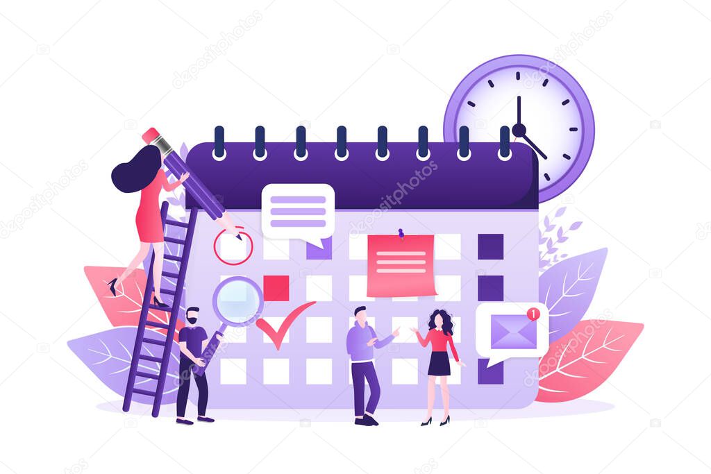 Flat catroon illustration with planning people. Flat vector illustration. Organize agenda.