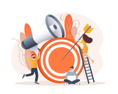 İş stratejisi hedefi, her amaç için harika bir tasarım. Düz izometrik vektör çizimi. Dijital pazarlama illüstrasyonu. Dijital iletişim.