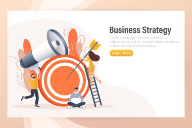 İş stratejisi hedefi, her amaç için harika bir tasarım. Düz izometrik vektör çizimi. Dijital pazarlama illüstrasyonu. Dijital iletişim.