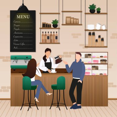 Düz vektör çizimi. İç taraftaki rahat oda. İç dizayn. Çizgi film insanları vektör illüstrasyonu.