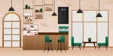 Düz vektör çizimi. İç taraftaki rahat oda. İç dizayn. Çizgi film insanları vektör illüstrasyonu.