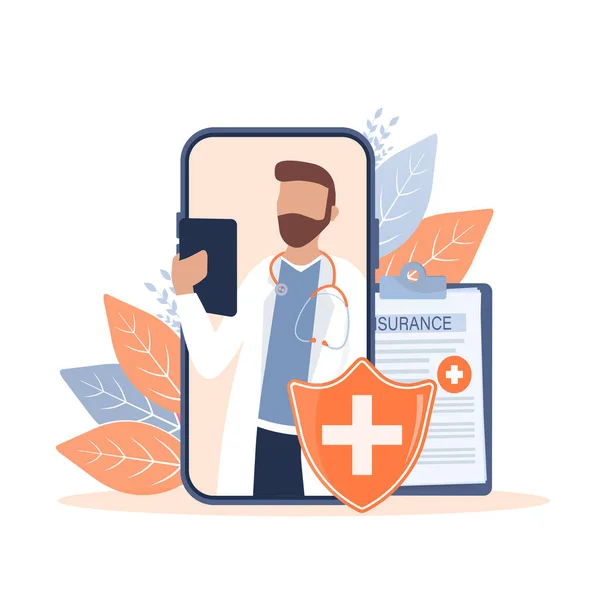 Flat illustration with online doctor. Doctor consultation. Vector illustration flat design. Video chat. — Stock Vector