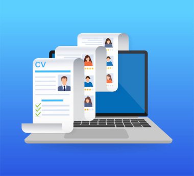 Devam et, her amaç için harika bir tasarım. Konsept arıyoruz. Vektör çizimi düz tasarım. Çevrimiçi görüşme. Bilgi simgesi vektörü.