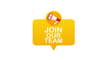 Animasyon, beyaz ve yeşil ekran arka planında megafonla takım rozetimize katılın.