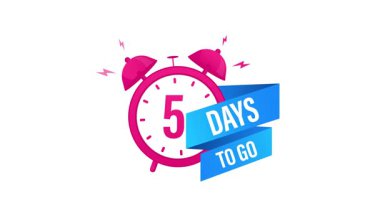 Çalan çalar saat ve beyaz ve yeşil ekranda izole edilmiş mavi kurdele ile canlandırılmış geri sayım