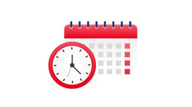 Beyaz ve krom anahtar arkaplan üzerinde canlandırılmış saat ve takvim simgesi