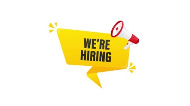 Beyaz ve yeşil ekranda izole edilmiş megafonlu sarı işe alım pankartı