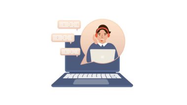 Bilgisayarda uzaktan çalışan çevrimiçi destek operatörü, beyaz ve yeşil ekran arka planında izole edilmiş