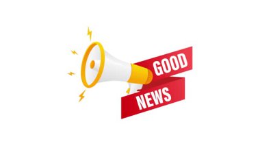 Megafon, beyaz ve yeşil ekran arkaplanından iyi haber duyurusu yapıyor.