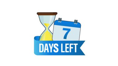 Canlandırılmış kum saati, geriye doğru yedi gün kaldı ve boş kişiselleştirilebilir alan beyaz ve yeşil ekran arkaplanlarında izole edildi