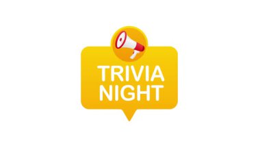 Beyaz ve yeşil ekran arkaplanındaki megafon simgesi ile bilgi yarışması gecesi duyurusu