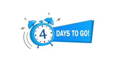 Canlandırılmış çalar saat beyaz ve yeşil ekran arkaplanlarında dört gün kaldığını gösteren bir pankartıyla.