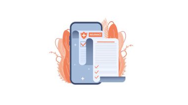 Çevrimiçi sigorta poliçesi seçimi ve akıllı telefondan onaylı beyaz arka plan ve yeşil ekran işaretli