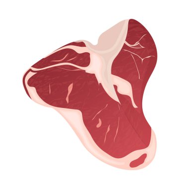 Beyaz arka planda kemik ve yağlı çiğ biftek.