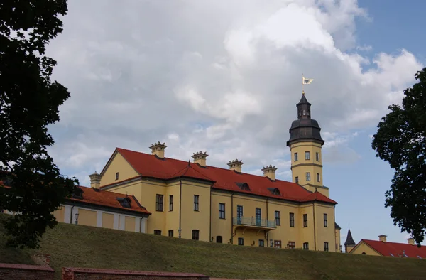 Nesvizh, Belarus - Ağustos, 03, 2016: görünümü kulenin ve Nesvizh Kalesi