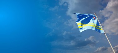 Boş alanı olan Aruba 'nın güzel ulusal bayrağı. Aruba bayrağı geniş arkaplanda 3D metin sanatsal çalışmaları için yer alıyor.