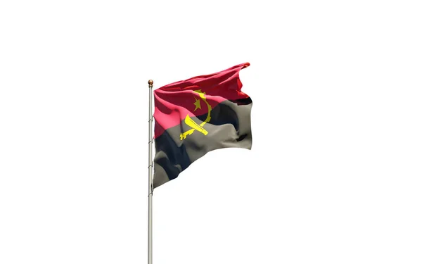 Gyönyörű Nemzeti Zászló Angola Fehér Háttérrel Izolált Közelkép Zászló Grafika — Stock Fotó