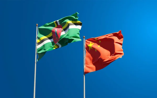 Gyönyörű Nemzeti Zászlók Kína Dominika Együtt Hátterében Művészeti Koncepció — Stock Fotó