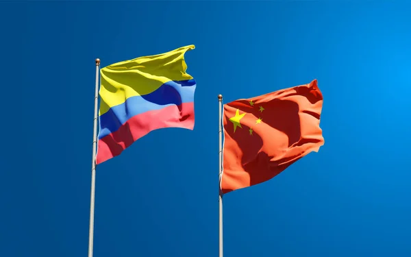 Hermosas Banderas Estatales Nacionales China Colombia Juntas Fondo Del Cielo —  Fotos de Stock