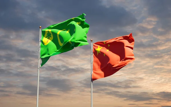 Hermosas Banderas Estatales Nacionales China Isla Cocos Juntas Fondo Del —  Fotos de Stock