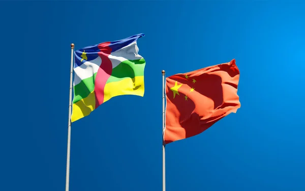 Beautiful National State Flags China Central African Republic Together Sky — Stock Photo, Image