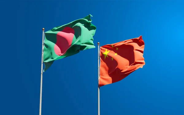 Gyönyörű Nemzeti Zászlók Kína Banglades Együtt Hátterében Művészeti Koncepció — Stock Fotó
