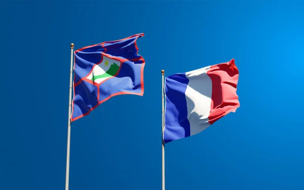 Belle Bandiere Nazionali Stato Della Francia Sint Eustatius Insieme Sullo — Foto Stock