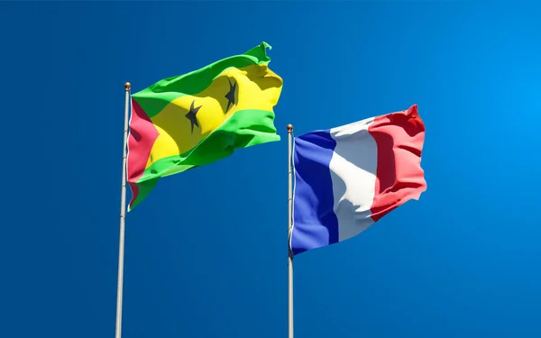 Прекрасні Національні Державні Прапори Франції Сан Томе Принцип Разом Тлі — стокове фото