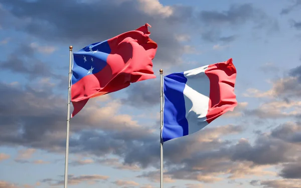 Тлі Неба Являються Чудові Державні Прапори Франції Самоа Артхаус — стокове фото