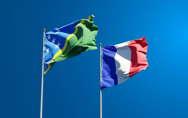 Belle Bandiere Nazionali Stato Francia Isole Salomone Insieme Sullo Sfondo — Foto Stock