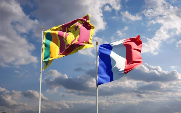 Гарні Національні Прапори Франції Шрі Ланки Разом Небосхилі Артхаус — стокове фото