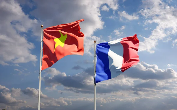 Hermosas Banderas Estatales Nacionales Francia Vietnam Juntas Fondo Del Cielo —  Fotos de Stock