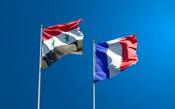 Vackra Nationella Flaggor Frankrike Och Syrien Tillsammans Himlen Bakgrund Konstverkskoncept — Stockfoto