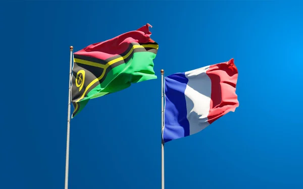 Hermosas Banderas Estatales Nacionales Francia Vanuatu Juntas Fondo Del Cielo — Foto de Stock