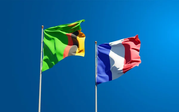 Schöne Nationalflaggen Von Frankreich Und Sambia Zusammen Himmel Konzept — Stockfoto