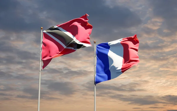 Belle Bandiere Nazionali Stato Francia Trinidad Tobago Insieme Sullo Sfondo — Foto Stock