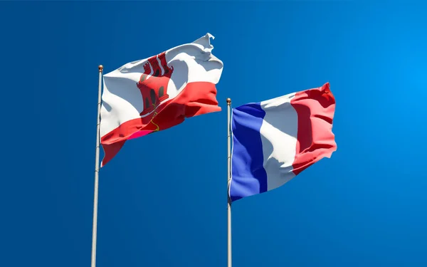 Piękne Flagi Narodowe Francji Razem Tle Nieba Koncepcja Grafiki — Zdjęcie stockowe