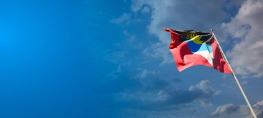 Antigua ve Barbuda Bayrağı 'nın güzel ulusal bayrağı. Metin 3D sanat eserleri için geniş arkaplanda bayrak.