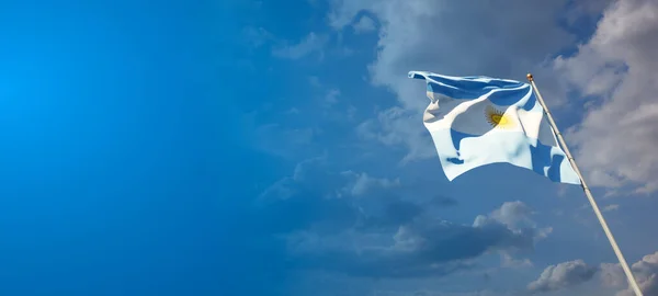 Beautiful national state flag of Argentina with blank space. Argentina flag on wide background with place for text 3D artwork.