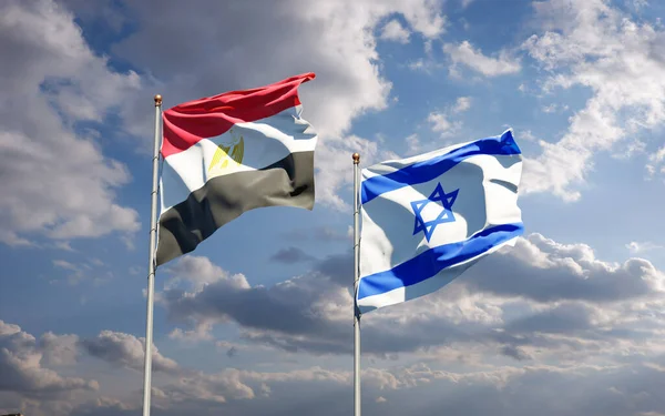 Belle Bandiere Statali Nazionali Israele Egitto Insieme Sullo Sfondo Del — Foto Stock