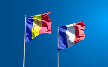 Fransa ve Çad 'ın güzel ulusal bayrakları gökyüzünde birlikte. 3B sanat eseri konsepti.