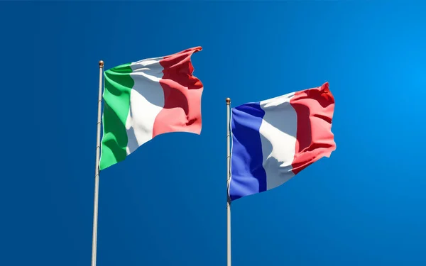 Beaux Drapeaux Nationaux Italie France Ensemble Fond Ciel Concept Illustration — Photo