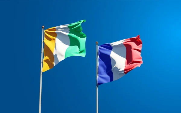 Schöne Nationalflaggen Von Côte Ivoire Und Frankreich Zusammen Himmel Konzept — Stockfoto