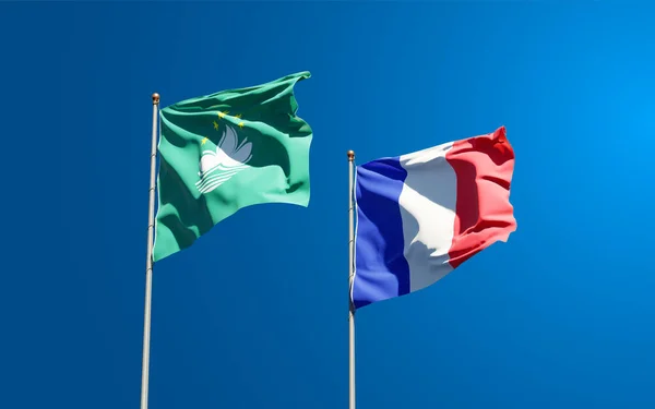 Makaó Franciaország Gyönyörű Nemzeti Zászlói Együtt Hátterében Művészeti Koncepció — Stock Fotó