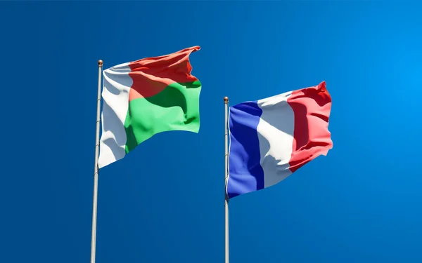 Beautiful National State Flags Madagascar France Together Sky Background Artwork — Stock Photo, Image