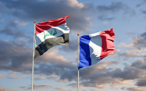 美丽的伊拉克和法国国旗在天空的背景下齐聚一堂 3D艺术品概念 — 图库照片